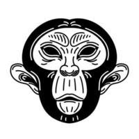 Monkey head vector icon. Black silhouette of a chimpanzee isolated on white. Symbol of the Chinese zodiac, monkeypox. Animal face monochrome outline. For logo, posters, labels