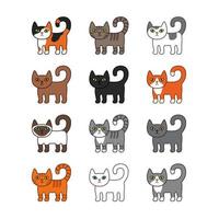 Various cats set. Cute and funny cartoon kitty cat vector illustration set with different cat breeds.