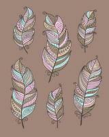 Set Feathers Boho Doodle vector