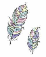 Set Feathers Boho Doodle vector