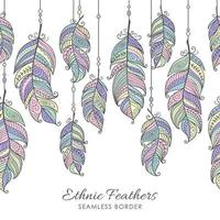 Boho Seamless Border Frame Ornamental Feather vector