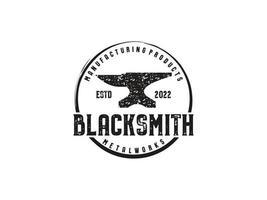 Blacksmith Iron Anvil Foundry vintage retro logo design. Usable for Business and Branding Logos. Flat Vector Logo Design Template Element.
