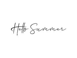 Hello Summer Hand Written Black Text Lettering Calligraphy Style isolated on White Background. Vector Illustration for Greeting Cards.