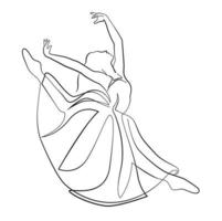 boceto de una mujer en un vestido bailarina de ballet arte lineal arte continuo icono niña vector