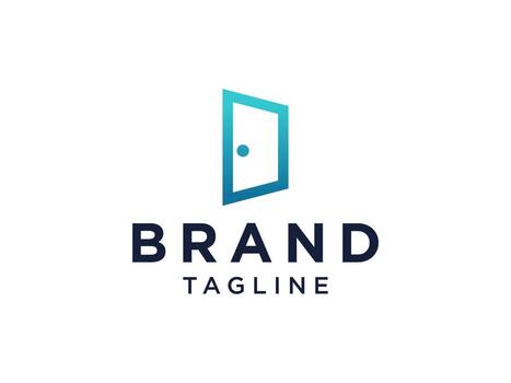 línea de logotipo de puerta simple. puerta abierta geométrica azul aislada sobre fondo blanco. elemento de plantilla de diseño de logotipo de vector plano para logotipos de negocios, construcción y arquitectura.