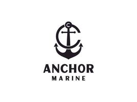 ancla letra a alfabeto inicial barco marino barco marino logotipo negro vintage retro diseño. utilizable para logotipos comerciales y de marca. elemento de plantilla de diseño de logotipo de vector plano.