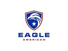 American Eagle with Shield logo design inspiration. Usable for Business and Branding Logos. Flat Vector Logo Design Template Element.