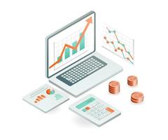 Isometric design concept data analysis of business development and earnings vector