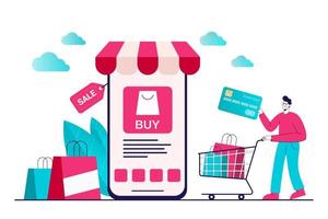 Shopping online store for sale mobile ecommerce illustration concept