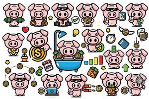 cute pig piggy bank mascot vector