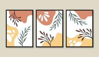 Set of compositions with exotic leaves abstract. trendy collage for design in an ecological style vector
