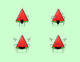 Set of cute watermelon slice character with shocked expressions. suitable for emoticon, logo, symbol and mascot vector