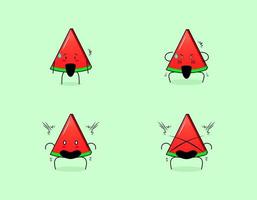 Set of cute watermelon slice character with shocked expressions. suitable for emoticon, logo, symbol and mascot vector