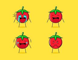 collection of cute tomato cartoon character with crying and sad expressions. suitable for emoticon, logo, symbol and mascot vector