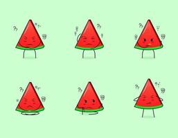 Set of cute watermelon slice character with thinking expressions. suitable for emoticon, logo, symbol and mascot vector