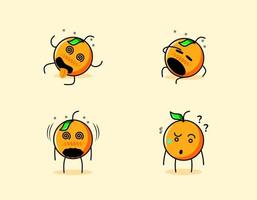 collection of cute orange cartoon character with dizzy expressions. suitable for emoticon, logo, symbol and mascot vector