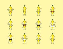 Set of cute banana cartoon character with angry expression. suitable for emoticon, logo, symbol and mascot vector
