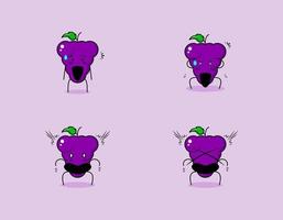 colección de lindo personaje de dibujos animados de uva con expresión de sorpresa. adecuado para emoticonos, logotipos, símbolos y mascotas. como emoticono, pegatina o logotipo de fruta vector