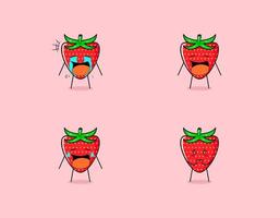 Set of cute strawberry cartoon character with crying and sad expression. suitable for emoticon, logo, symbol and mascot vector