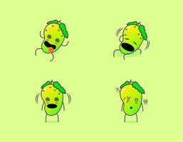 collection of cute mango cartoon character with dizzy expression. suitable for emoticon, logo, symbol and mascot. such as emoticon, sticker or fruit logo vector