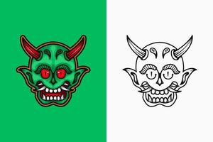 illustration of green demon with red eyes and horns. color and line art style. suitable for mascot, logo or t-shirt design vector