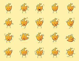 collection of cute fire cartoon character with happy and smile expression. suitable for icon, logo, symbol and sign. such as emoticon, sticker, mascot or element logo