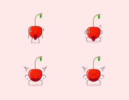 collection of cute cherry cartoon character with shocked expression. suitable for emoticon, logo, symbol and mascot. such as emoticon, sticker or fruit logo vector