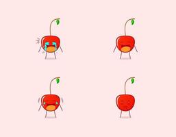 colección de lindo personaje de dibujos animados de cereza con expresión de llanto y tristeza. adecuado para emoticonos, logotipos, símbolos y mascotas. como emoticono, pegatina o logotipo de fruta vector