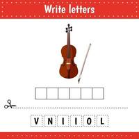 Educational game for kids. Crossword music instrument. Guess the word. Violin. Education developing worksheet. vector