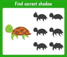 encuentra la tortuga sombra correcta. juego educativo de combinación para niños. Juegos de lógica para niños. vector