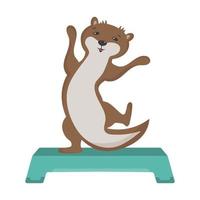 The otter is dancing on the step. Step Aerobics. Healthy lifestyle, physical culture, sport. Cute character for children's sports section. vector