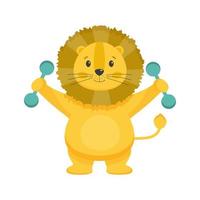 The little lion goes in for sports. Sports lion. Sports motivation for children. Healthy lifestyle, physical culture, sport. vector