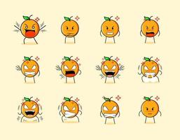 collection of cute orange cartoon character with angry expressions. suitable for emoticon, logo, symbol and mascot vector