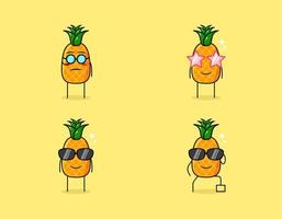 collection of cute pineapple cartoon character with serious, smile and eyeglasses expressions. suitable for emoticon, logo, symbol and mascot vector