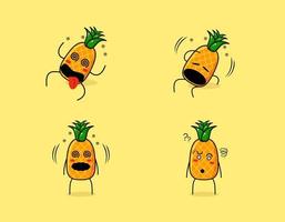 colección de lindo personaje de dibujos animados de piña con expresiones mareadas. adecuado para emoticonos, logotipos, símbolos y mascotas vector