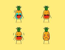 collection of cute pineapple cartoon character with crying and sad expressions. suitable for emoticon, logo, symbol and mascot vector