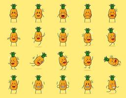collection of cute pineapple cartoon character with happy and smile expressions. suitable for emoticon, logo, symbol and mascot vector
