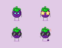 collection of cute mangosteen cartoon character with serious, smile and eyeglasses expressions. suitable for emoticon, logo, symbol and mascot vector