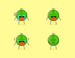 collection of cute watermelon cartoon character with crying and sad expressions. suitable for emoticon, logo, symbol and mascot vector