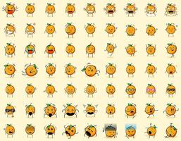 collection of cute orange cartoon character with angry expression, thinking, crying, sad, confused, flat, happy, scared, shocked, dizzy, hopeless, sleeping. suitable for emoticon and mascot vector