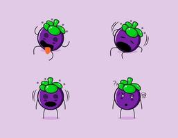 collection of cute mangosteen cartoon character with dizzy expressions. suitable for emoticon, logo, symbol and mascot vector