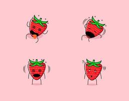 Set of cute strawberry cartoon character with dizzy expression. suitable for emoticon, logo, symbol and mascot vector