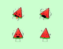 Set of cute watermelon slice character with dizzy expressions. suitable for emoticon, logo, symbol and mascot vector