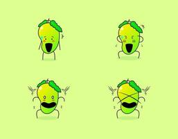 collection of cute mango cartoon character with shocked expression. suitable for emoticon, logo, symbol and mascot. such as emoticon, sticker or fruit logo vector