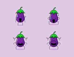 colección de lindo personaje de dibujos animados de berenjena con expresión de sorpresa. adecuado para emoticonos, logotipos, símbolos y mascotas. como emoticón, pegatina o logotipo vegetal vector