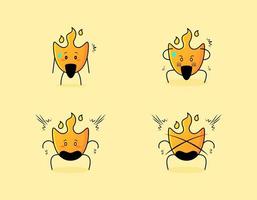 colección de lindos personajes de dibujos animados de fuego con expresión de sorpresa. adecuado para icono, logotipo, símbolo y signo. como emoticono, pegatina, mascota o logotipo de elemento vector