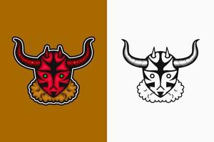 red devil with horns and green eyes. color, detiled and line art style. suitable for mascot, logo, symbol and t-shirt design vector