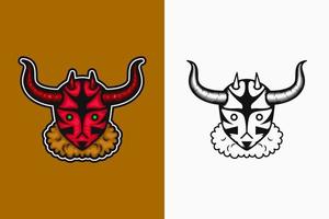 red devil with horns and green eyes. color, detiled and line art style. suitable for mascot, logo, symbol and t-shirt design vector