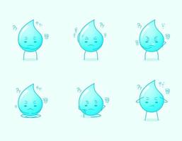 colección de lindo personaje de dibujos animados de agua con expresión de pensamiento. adecuado para icono, logotipo, símbolo y signo. como emoticono, pegatina, mascota o logotipo de elemento vector