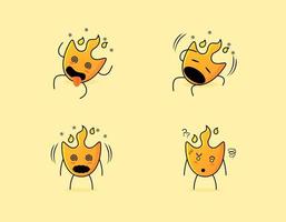 colección de lindos personajes de dibujos animados de fuego con expresión mareada. adecuado para icono, logotipo, símbolo y signo. como emoticono, pegatina, mascota o logotipo de elemento vector